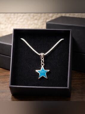 COACH Cobalt Blue Solid Star presented on a SS Box Chain (22”)